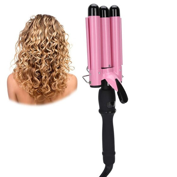 3 Barrel Hair Curling Iron Wand Temperature Adjustable 25mm Hair Waver(Pink)