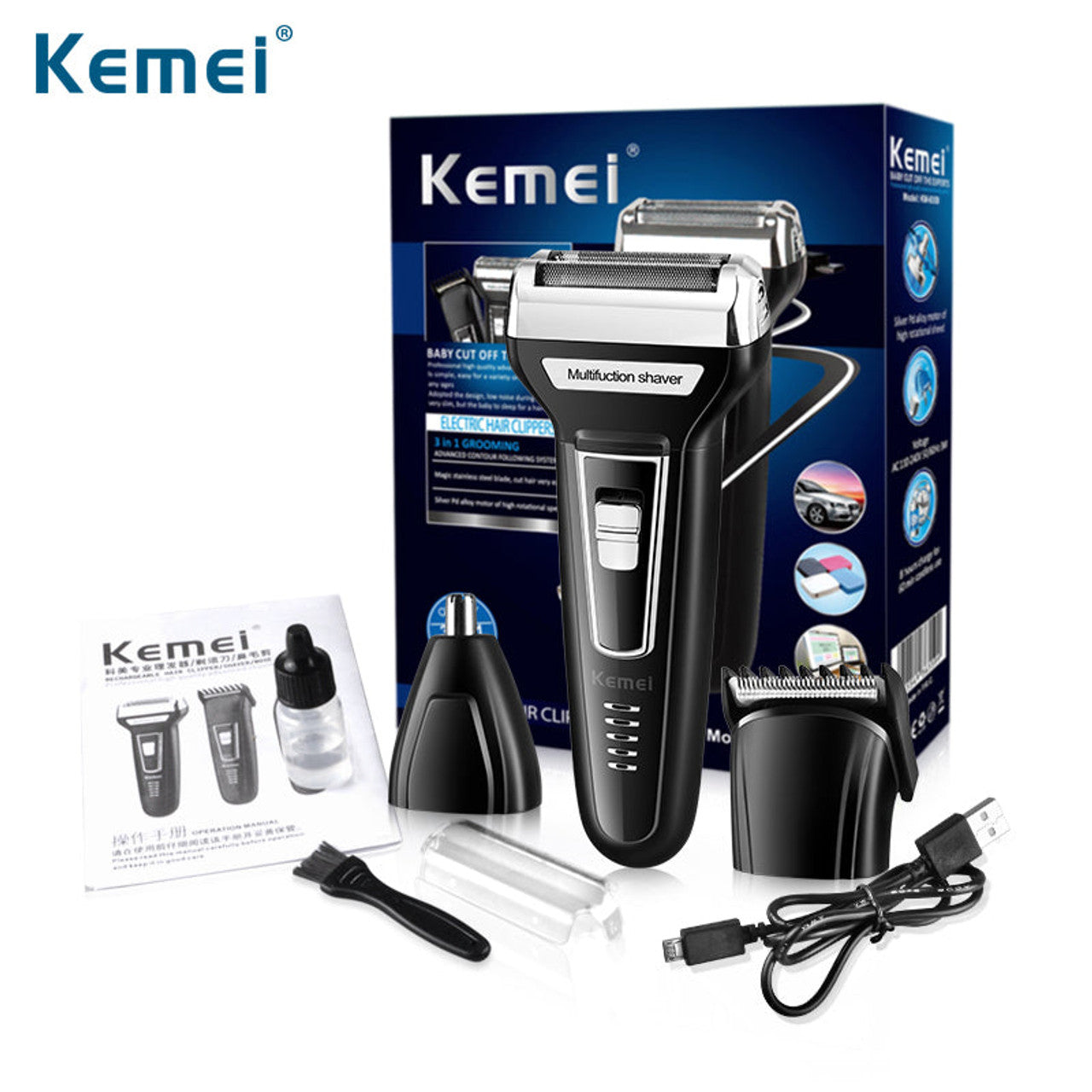 Kemei 3 in 1 Multi functional USB Rechargeable Hair Trimmer KM-6559 BuyIt.lb
