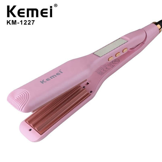 KM-1227 LCD Display W Wave Design 3 In 1 Iron Hair Straighten Curler