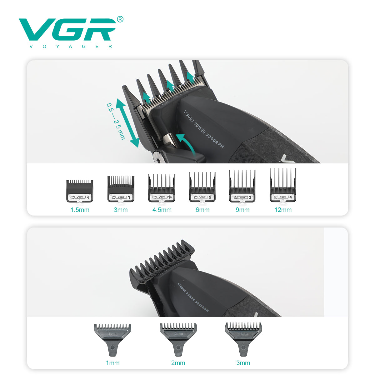 VGR 640 S3 Professional Men's Hair Clipper, 3-in-1 Cordless Barber Kit with Hair Clipper, Precision Trimmer, Foil Shaver, LED Display, USB Charging, Ceramic Blades,