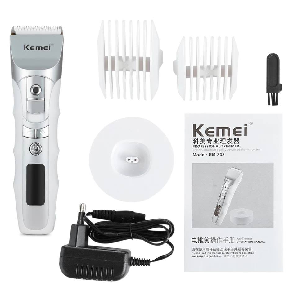 Kemei KM - 838 Rechargeable Hair Clipper Trimmer LCD Display