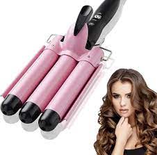 3 Barrel Hair Curling Iron Wand Temperature Adjustable 25mm Hair Waver(Pink)