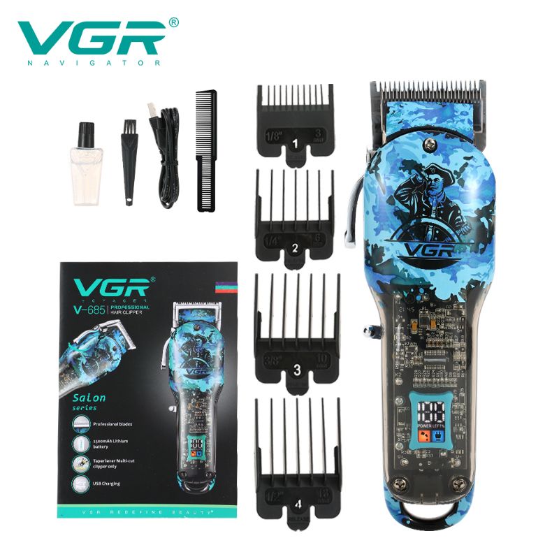 VGR V-685 Stylish Camouflage Hair Trimmers, Sharp and Durable Blade, LCD Display, Transparent Body