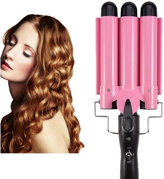 3 Barrel Hair Curling Iron Wand Temperature Adjustable 25mm Hair Waver(Pink)