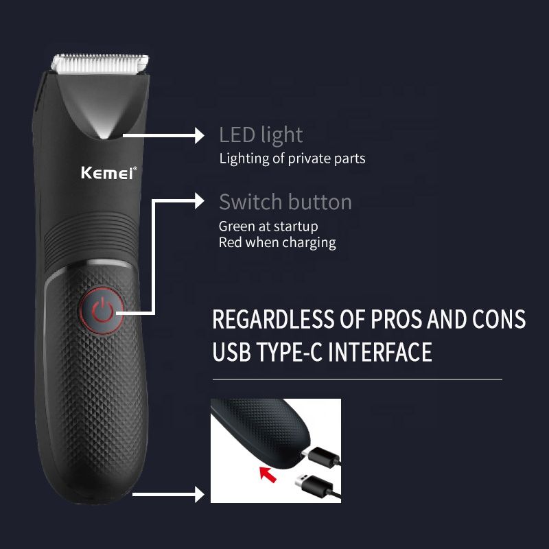 Kemei KM-1838 Professional Body Hair Clipper For Men And Women, Waterproof, 1.5-Hour Charging For 90-Minute Use With LED Light