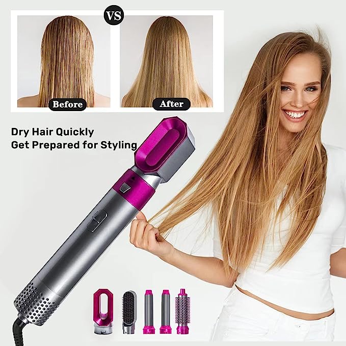 5 in 1 Hair Styler, 2023 New Updated Air Styler with Hot Air Brush, Air Curler, Hair Dryer, Straighteners,Wrapper (Purple Light)