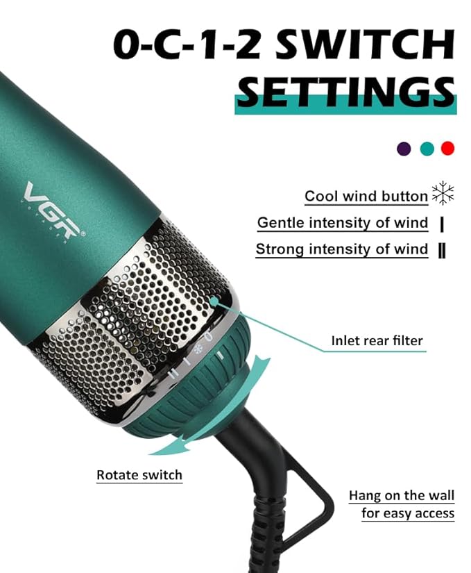 VGR V-493 Hair Dryer Brush 4 in 1 Hot Air Brush for Drying/Curling/Straightening, One-Step Blow Dryer Brush & Volumizer with Ceramic Coating BuyIt.lb