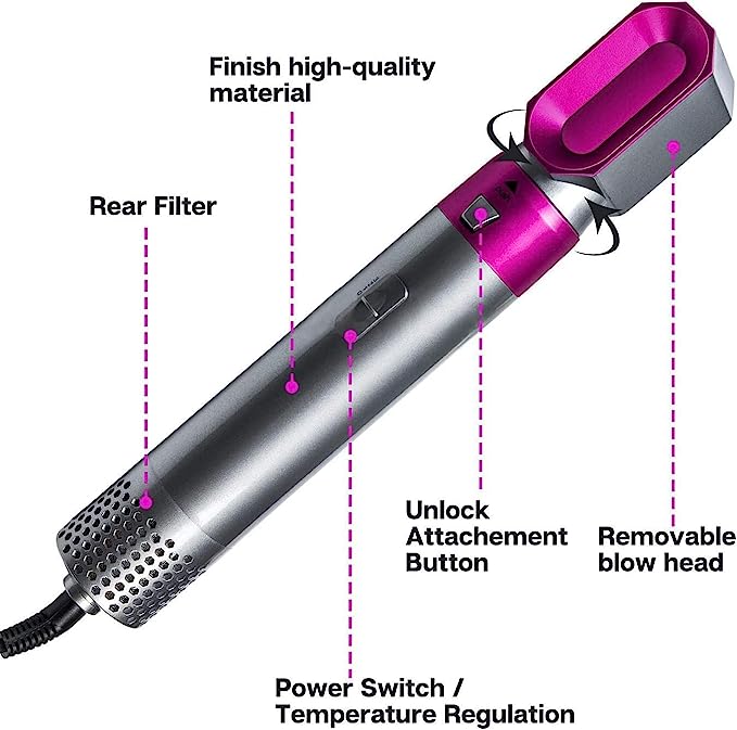 5 in 1 Hair Styler, 2023 New Updated Air Styler with Hot Air Brush, Air Curler, Hair Dryer, Straighteners,Wrapper (Purple Light)