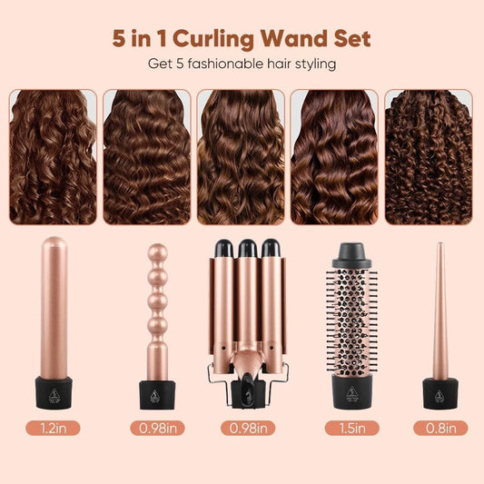 Wavytalk 5 in 1 Curling Iron Set - BESTOPE PRO Curling Wand Iron with Interchangeable Barrels