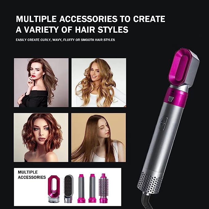 5 in 1 Hair Styler, 2023 New Updated Air Styler with Hot Air Brush, Air Curler, Hair Dryer, Straighteners,Wrapper (Purple Light)