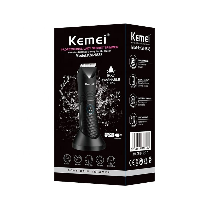 Kemei KM-1838 Professional Body Hair Clipper For Men And Women, Waterproof, 1.5-Hour Charging For 90-Minute Use With LED Light