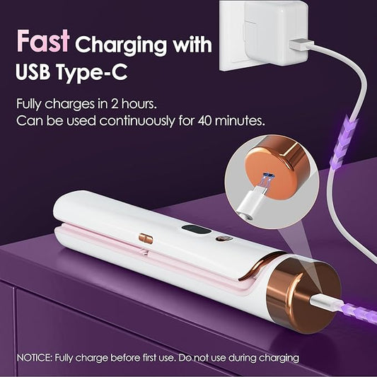 Cordless Hair Straightener Portable Travel Rechargeable Flat Iron, Fast Heating, Adjustable Temperature for Professional Straightening & Curling – Portable and Travel-Friendly (White) (White)