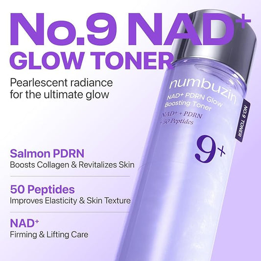 numbuzin No.9 NAD+ Salmon PDRN Glow Boosting Toner, Hydrating & Firming Toner for Wrinkles, Fine Lines & Dull Skin, Peptides & Salmon PDRN for Radiance, Korean Skincare 5.07 fl oz
