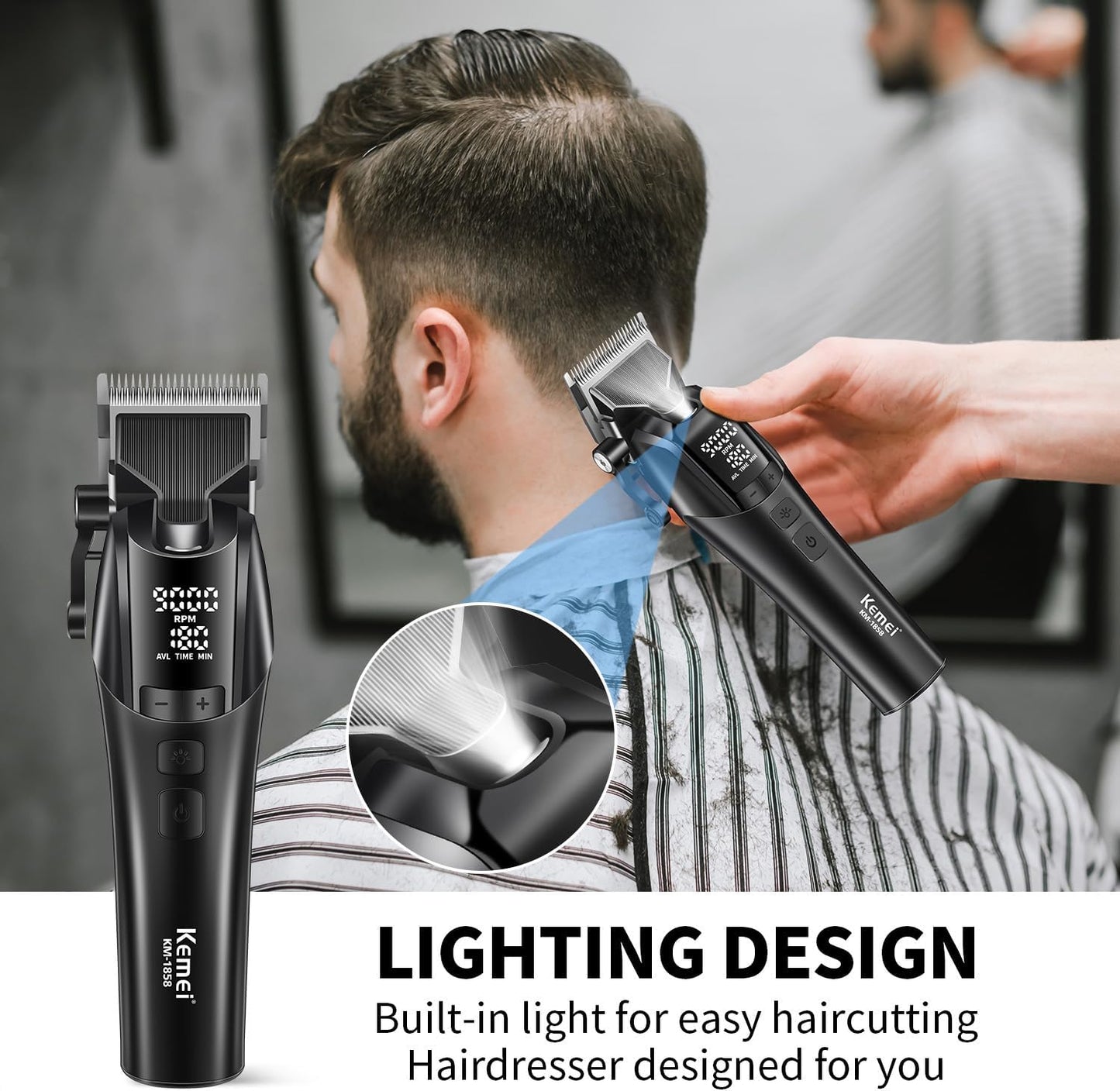 KEMEI Professional Hair Clippers for Men, Cordless Hair Cutting Kits,Rechargeable Hair & Beard Trimmer Barber Clippers, KM-1858