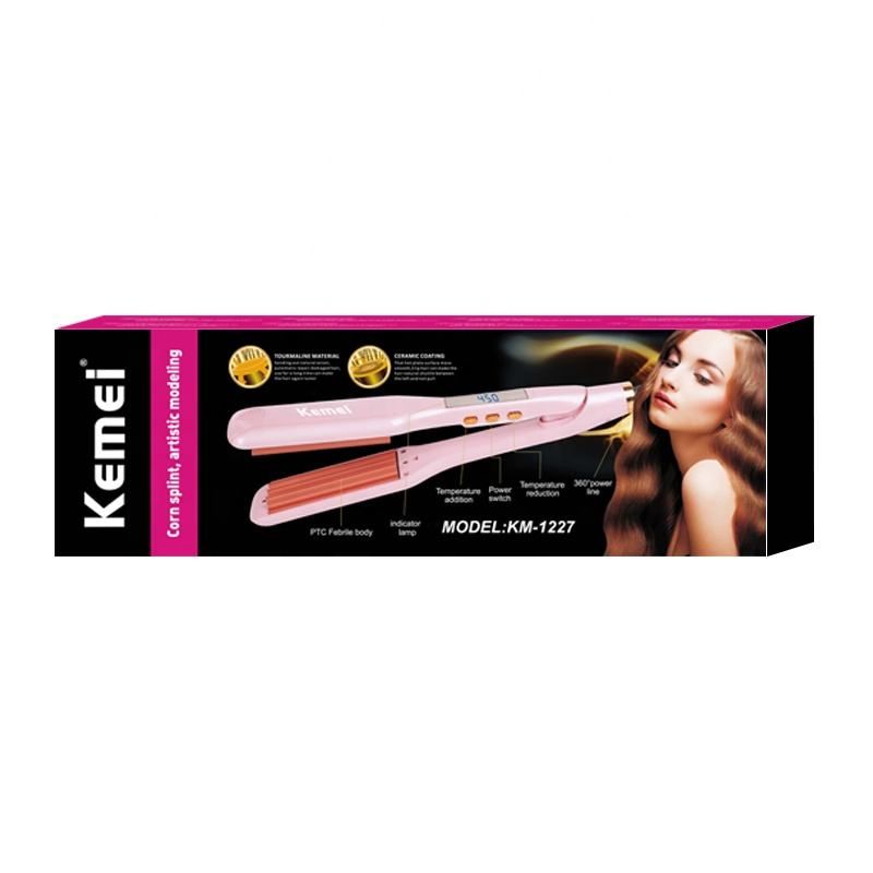 KM-1227 LCD Display W Wave Design 3 In 1 Iron Hair Straighten Curler BuyIt.lb