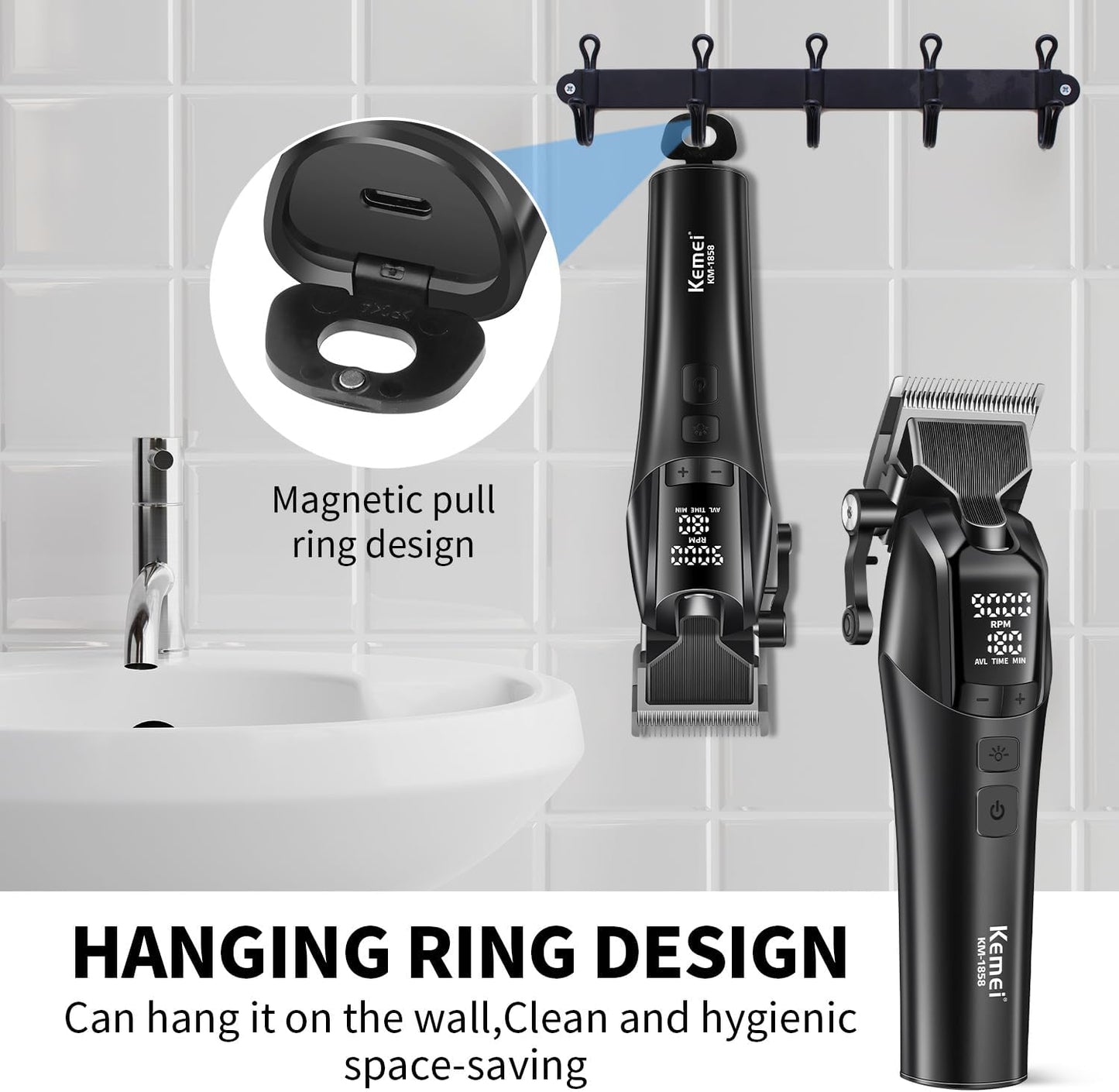 KEMEI Professional Hair Clippers for Men, Cordless Hair Cutting Kits,Rechargeable Hair & Beard Trimmer Barber Clippers, KM-1858