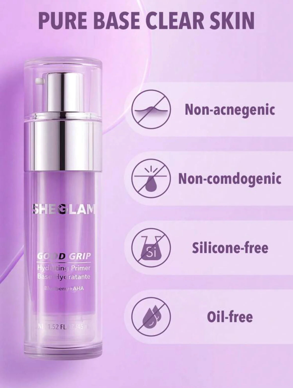 SHEGLAM Good Grip Hydrating Primer-Blueberry+AHA