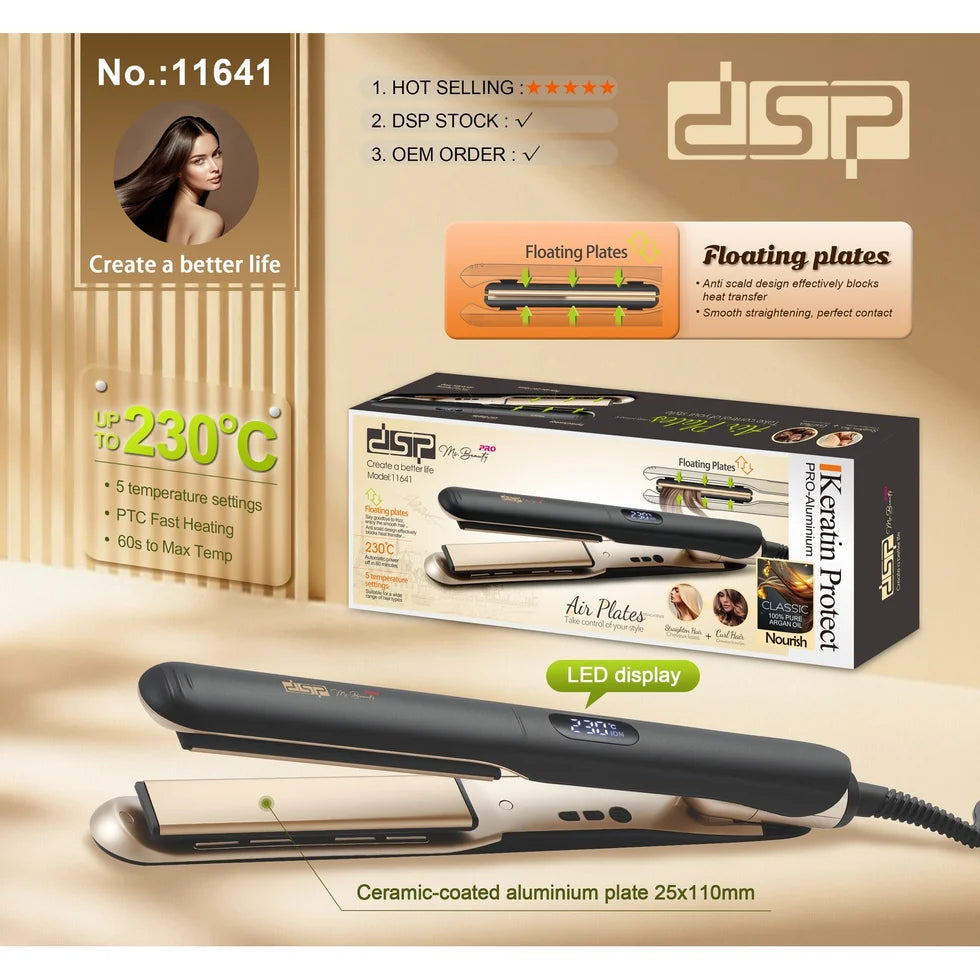 DSP 11641 Hair Straightener – Floating Ceramic Plates – 60-Second Heat-Up