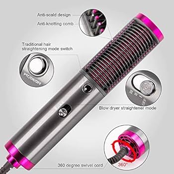 Hesheng Professional Hot Air Brush Hair Dryer Comb Straightening And Curling Black (H) HS-818