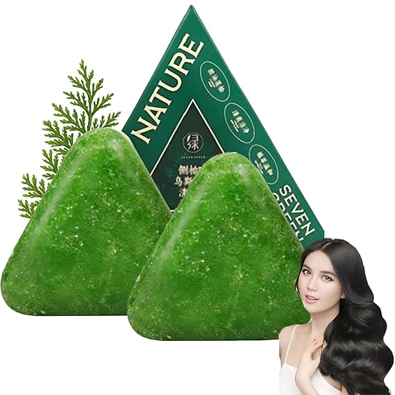 Nature Triangle Shampoo Bar, Usman Grass Shampoo Bar, Natural Seven Green Soap For Hair Care Nourish, For Women & Men 2PC