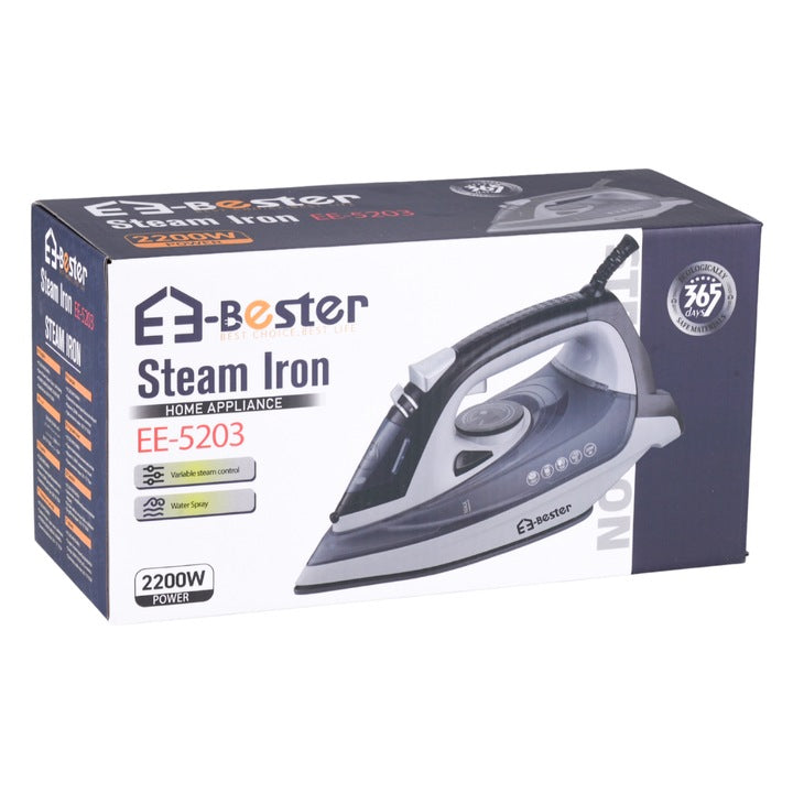 BESTER EE-5203 Steam iron with ceramic soleplate, high power (2200 W), variable steam control and spray function for efficient ironing