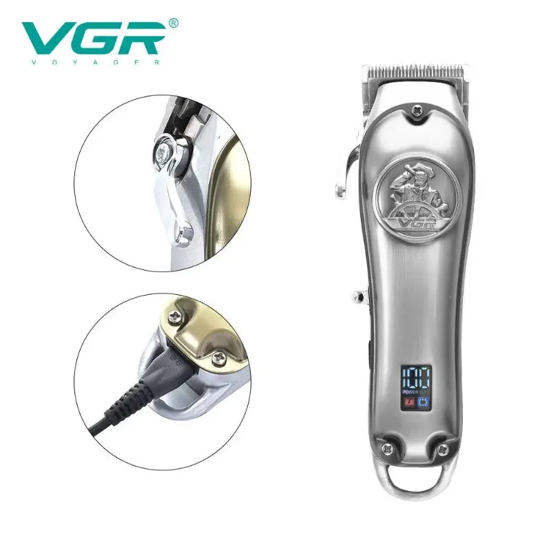 VGR Voyager professional hair clipper with digital display, power lever, and charging port