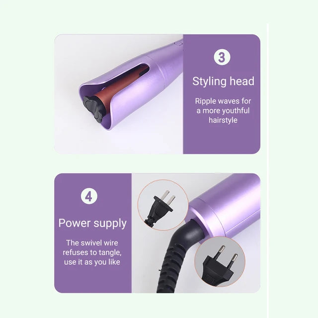 Stylecare RD-605D Automatic Rotary Styling Hair Curler Portable Purple Curling Iron LCD Display Ceramic Rotating Hair Magic Curling
