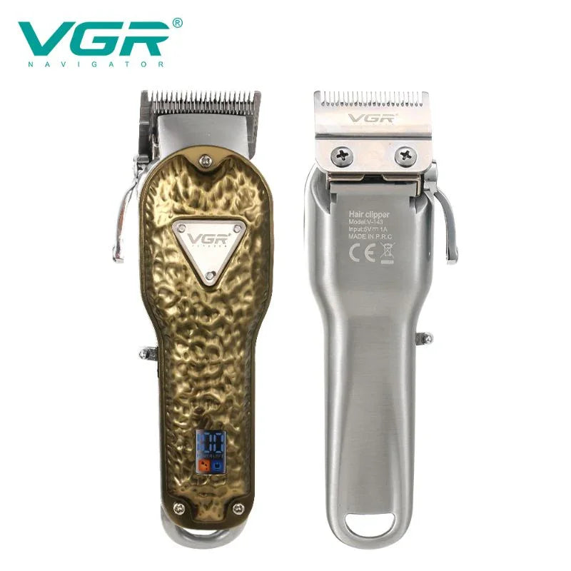 VGR hair clippers in gold and silver with textured handles, electric barber tools