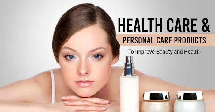 Woman with smooth skin and skincare products promoting health care and personal care.