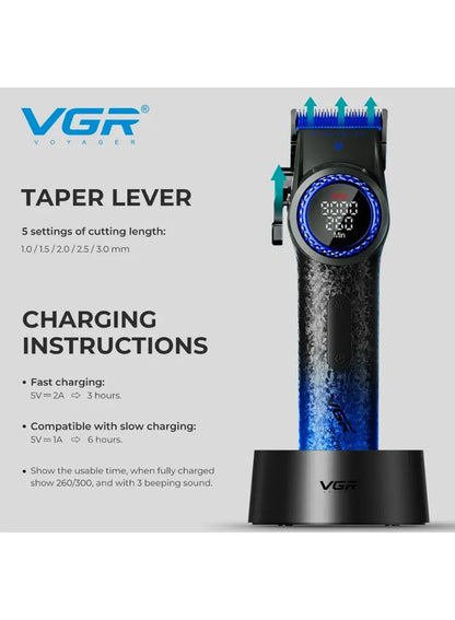 Professional Cordless Hair Clippers & Trimmers Set with Zero Gap T-Blade, High-Density Carbon Steel Blades Hair Clipper & Trimmer with Digital Display & Lever Lock V-001 - Blue