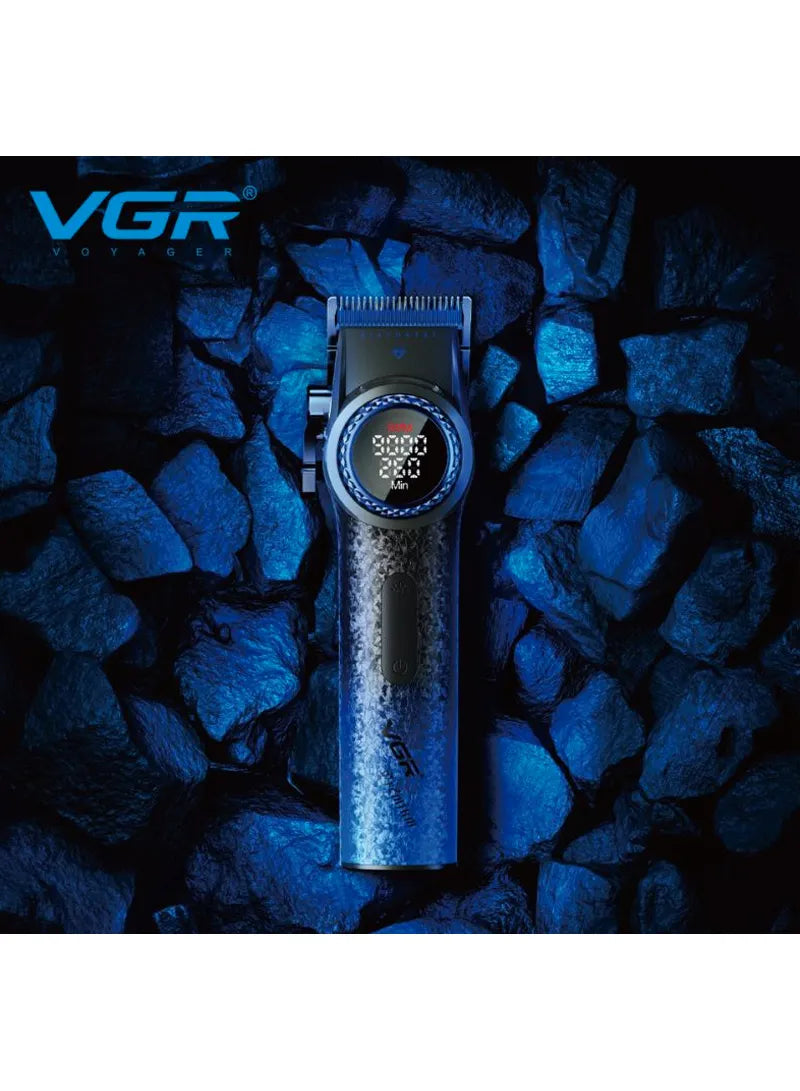 Professional Cordless Hair Clippers & Trimmers Set with Zero Gap T-Blade, High-Density Carbon Steel Blades Hair Clipper & Trimmer with Digital Display & Lever Lock V-001 - Blue