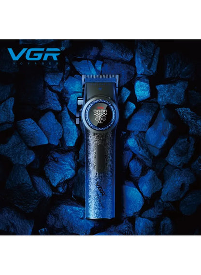 Professional Cordless Hair Clippers & Trimmers Set with Zero Gap T-Blade, High-Density Carbon Steel Blades Hair Clipper & Trimmer with Digital Display & Lever Lock V-001 - Blue