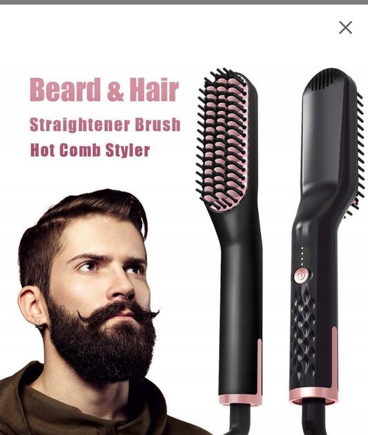 Pro Beard Comb Straightener with Ceramic Tourmaline Coated Barrel brush