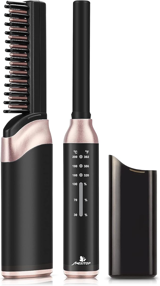 MEXITOP Cordless Hair Straightener Brush - USB Rechargeable