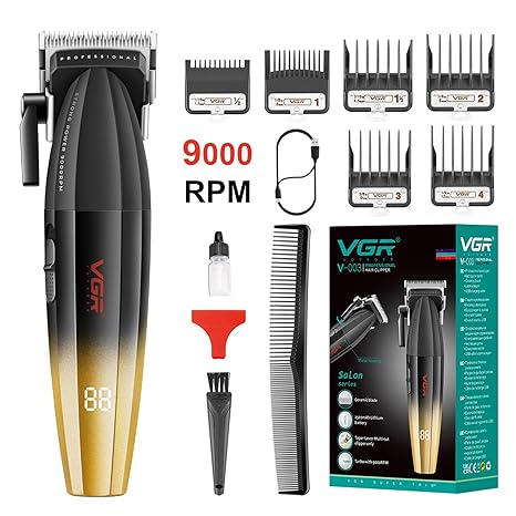 VGR 003 Fresh Fade Hair Clipper, Professional Hair Trimmer, Cord/Cordless Rechargeable Hair Cutting Tools with LED Display, 9000 RPM Barber Clippers