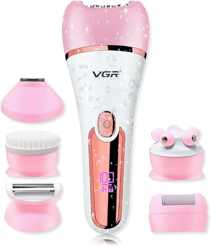 VGR V-733 Professional Ladies Grooming Kit,Epilator for women 6 in 1 lady care set,LED Display,90min Runtime &600mAh Lithium Battery IPX 7 Waterproof