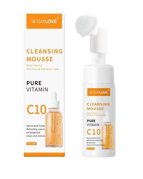 Facial Cleanser C10 Vitamin Face Wash for Gently Cleaning Pores Exfoliate Hyaluronic Acid Brightening Foaming Face Wash Daily Makeup Cleansing Mousse Deep Cleaning Rich Foam & Soft Brush Head