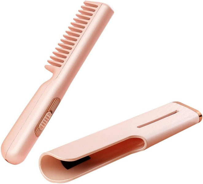 2 in 1 Ceramic Hair Straightener Brush Home Travel Portable Rechargeable Mini Cordless Hair Comb