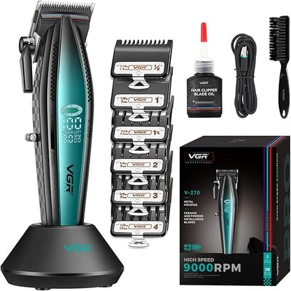 VGR 270 Hair Clippers for Men Professional, Low Noise Cordless High Speed 9000 RPM Fresh Fade Ceramic Blade Barber Clippers,