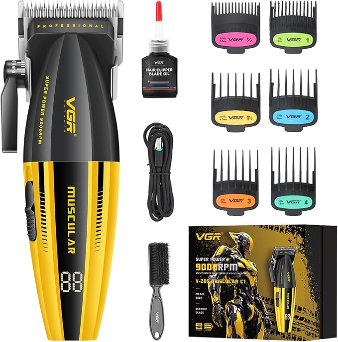 VGR 285 Fresh Fade Hair Clippers for Men, 9000RPM Professional Barber Clippers for Hair Cutting, Cordless Small Hair Trimmer Lightweight Versatile Barber Kit with 6 Magnetic Guide Combs, LED Display BuyIt.lb