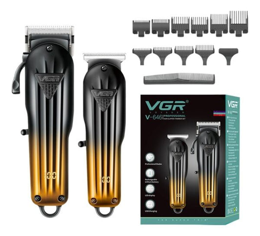 VGR V-646 USB Barber Clipper Trimmer Machine Kit with 10 Guides