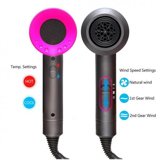 Ionic Hair Dryer, 1800W Fast Dry, 2 Nozzles & 1 Diffuser, 3 Temps & 2 Speed, Plug Charge