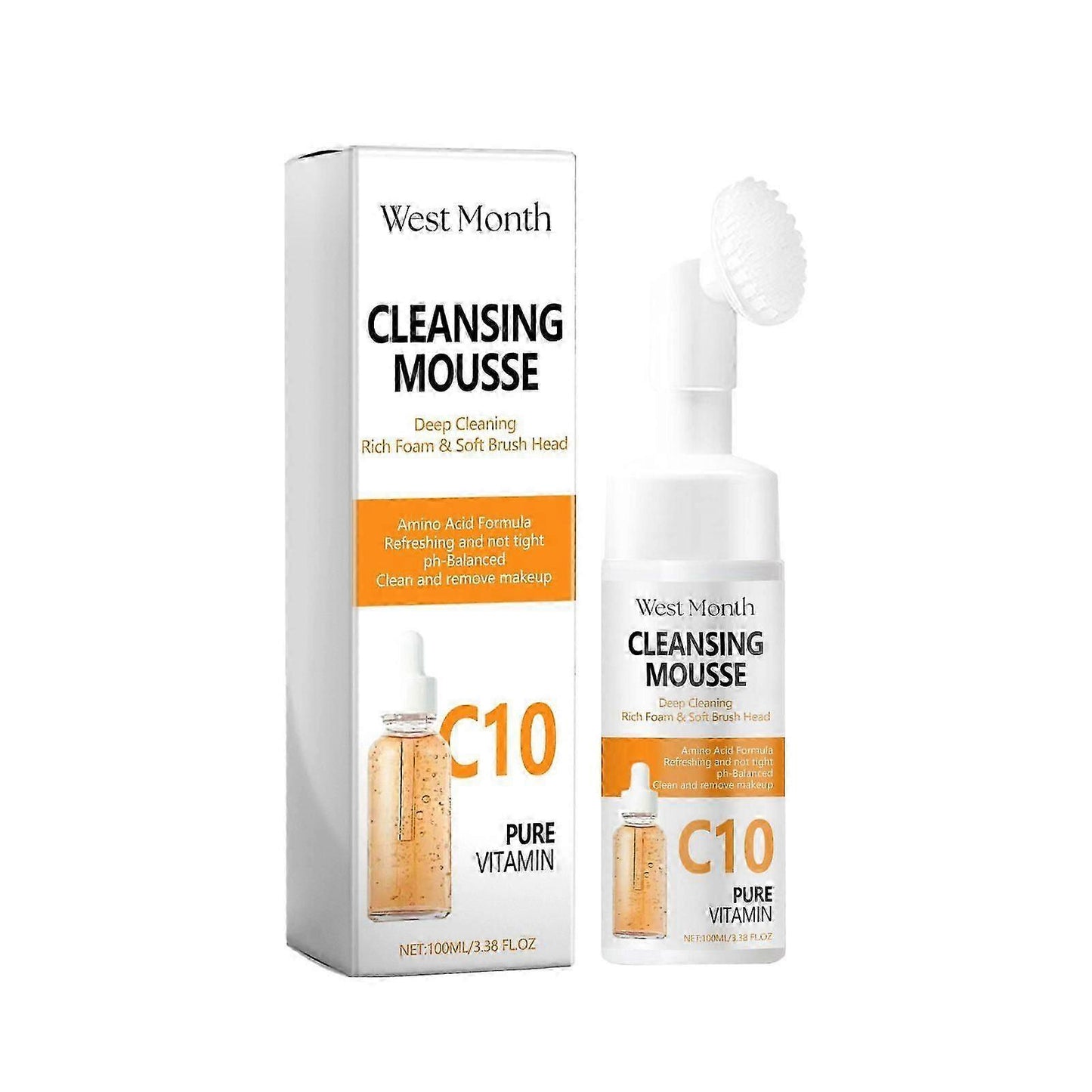 Facial Cleanser C10 Vitamin Face Wash for Gently Cleaning Pores Exfoliate Hyaluronic Acid Brightening Foaming Face Wash Daily Makeup Cleansing Mousse Deep Cleaning Rich Foam & Soft Brush Head