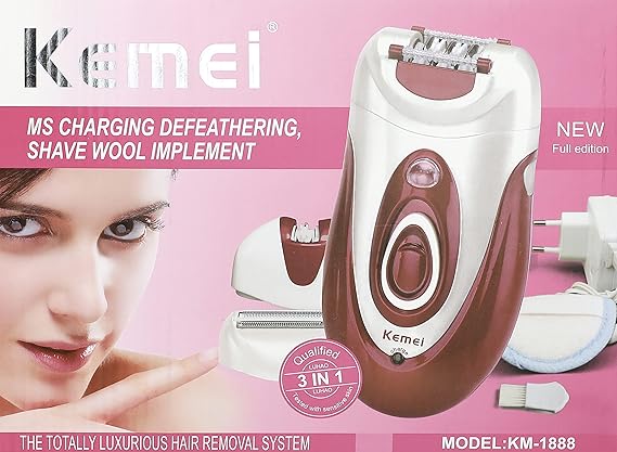 Kemei 3 in 1 Professional Lady Rechargeable Epilator KM-1888