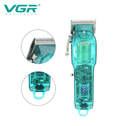 VGR V-660 Digital Display New Transparent Hair Clipper, Rechargeable Gradient Electric , Hair Salon Oil Head Men's Hair Clipper
