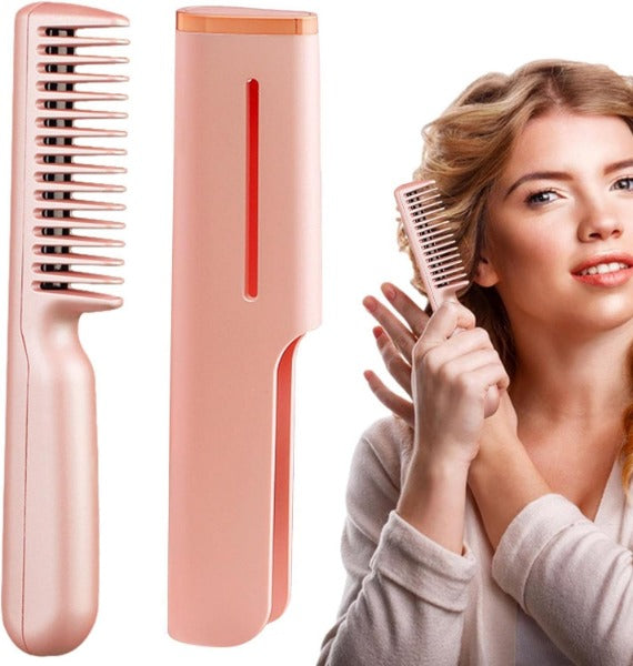 2 in 1 Ceramic Hair Straightener Brush Home Travel Portable Rechargeable Mini Cordless Hair Comb