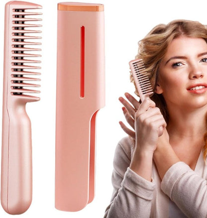 2 in 1 Ceramic Hair Straightener Brush Home Travel Portable Rechargeable Mini Cordless Hair Comb