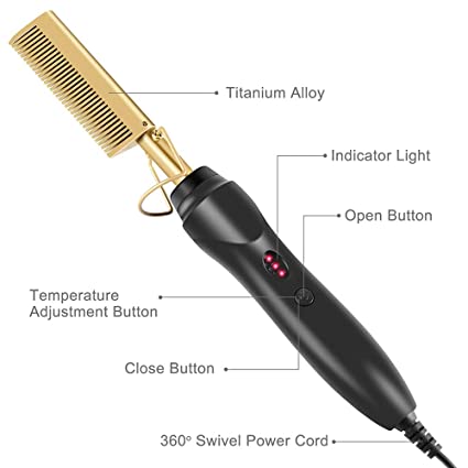 2 in 1 Hair Straightener Curling Iron Electric Heating Comb Hair Smoothing Flat Iron Multifunctional straightening Styling Tool Gold BuyIt.lb