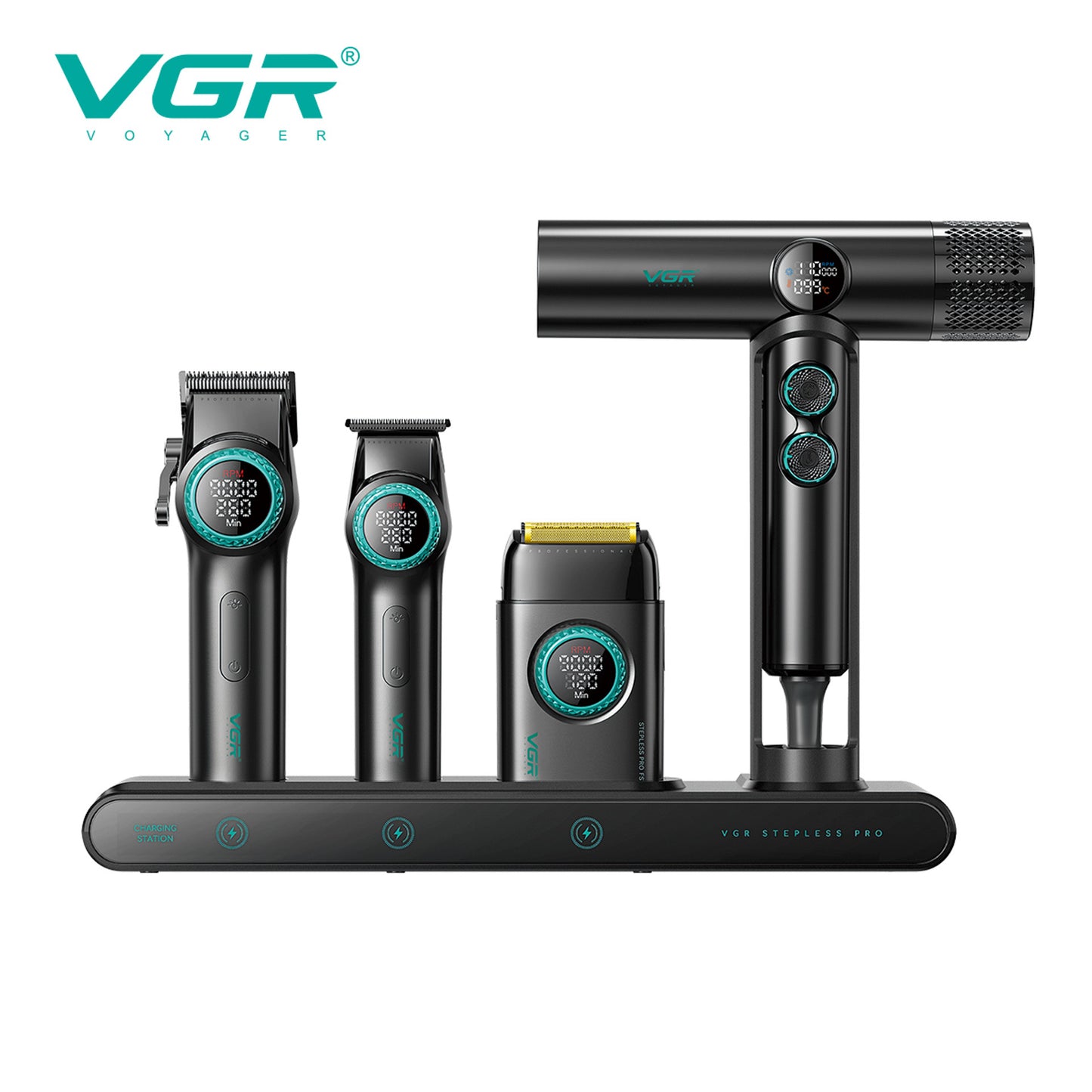 VGR Mr. SUPER POWER Stepless Pro 4-in-1 Barber Series Combo Kit for Salon
