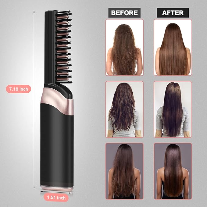 MEXITOP Cordless Hair Straightener Brush - USB Rechargeable